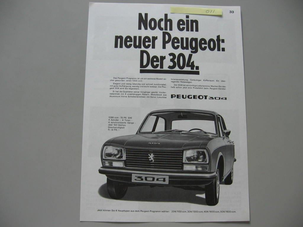 PEU 011, Peugeot 304, advertentie 1970, knipsel, Ophalen of Verzenden, Zo goed als nieuw, Peugeot