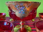 Rode Kristallen Punch Set - 7-delig met Schaal & Glazen, Ophalen of Verzenden, Glas, Overige stijlen, Schaal of Schalen
