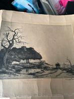 Oude Kempische Hoeve - Ets ( Dirk Baksteen ) 2 stuks, Ophalen of Verzenden