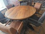 Eettafel met stoelen, 100 tot 150 cm, Eikenhout, Ophalen of Verzenden, Zo goed als nieuw
