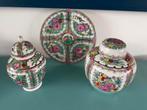 Chinese gemberpotten + bord Famille Rose porselein (set 3), Antiek en Kunst, Antiek | Vazen, Ophalen of Verzenden