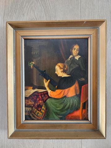 Antiek schilderij olieverf op paneel naar Terborg G. Vd Wiel beschikbaar voor biedingen
