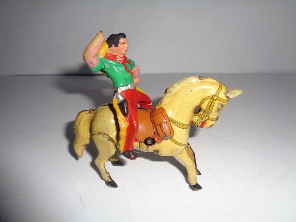 Oude blkken Kohler Paard met Cowboy. Germany, US-Zone, jr'50, Ophalen of Verzenden