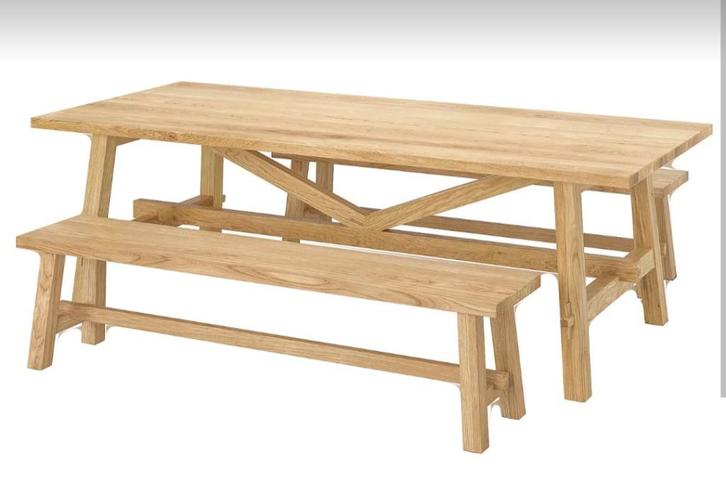 IJken Eettafel me bijpassende 2 banken MÖCKELBY, Huis en Inrichting, Tafels | Eettafels, Zo goed als nieuw, 50 tot 100 cm, 200 cm of meer