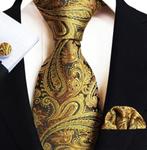 Stropdas pochet manchetknopen Goud Paisley design -NIEUW-, Nieuw, Met patroon, Ophalen of Verzenden, Overige kleuren