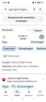 Ajax-groningen vak 428, 2 stoelen naast elkaar, Tickets en Kaartjes, Twee personen