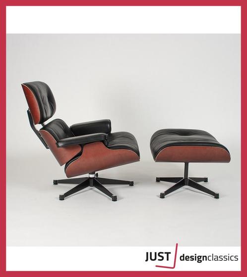 Vitra Lounge Chair + Ottoman Zwart Leder Kersen, Huis en Inrichting, Fauteuils, Zo goed als nieuw