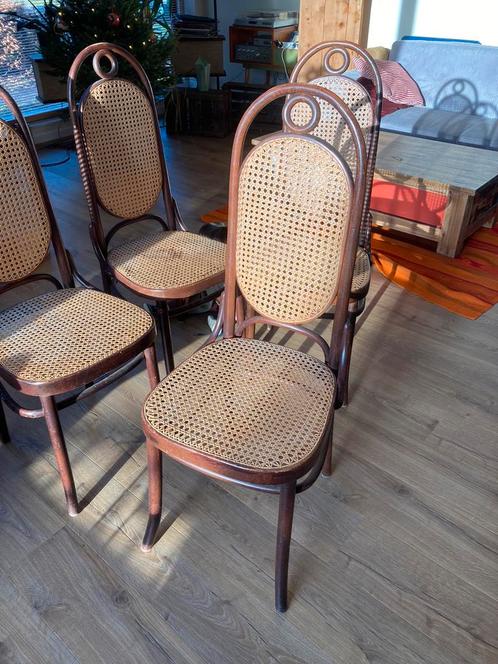 Antieke rotan thonet stijl eetkamer stoelen 4 stuks, Huis en Inrichting, Stoelen, Ophalen