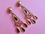 jwg Lange vintage 60s 70s bohemian oorbellen emaille goud kl, Verzenden, Overige materialen, Oorbellen, Verguld