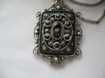 Antiek Zilver Foto Medaillon Facet Geslepen Granaat Zeldzaam, Ophalen, Zilver, Hanger, Met edelsteen