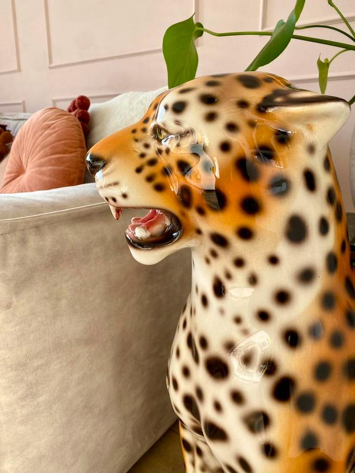 Luipaard bruin wit handgemaakt Italië Italiaans groot beeld, Antiek en Kunst, Kunst | Beelden en Houtsnijwerken, Ophalen of Verzenden