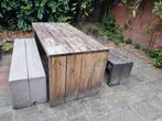 Steigerhouten tuinset, Tuin en Terras, Ophalen, 4 zitplaatsen, Gebruikt, Steigerhout