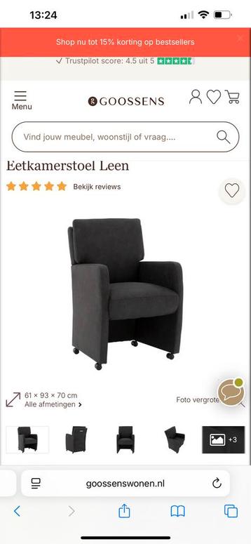 6 Antraciet Eetkamerstoelen Leen met Wieltjes beschikbaar voor biedingen