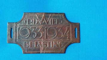 rijwielplaatje 1933-1934 beschikbaar voor biedingen