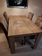 Eethoek tafel 160x90x78 en 4 taupe stoelen, Overige materialen, Zo goed als nieuw, 150 tot 200 cm, Modern