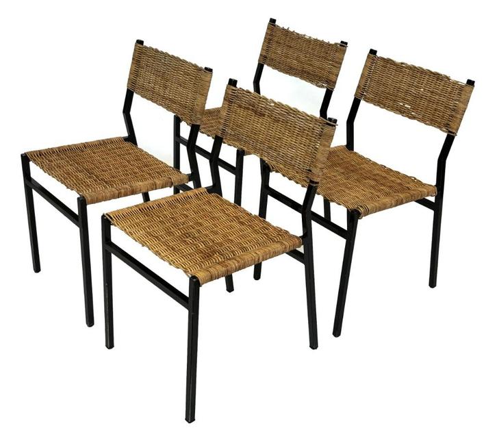 Vintage stoelen set van 4 - Se05 Martin Visser - Spectrum, Huis en Inrichting, Stoelen, Gebruikt, Metaal, Riet of Rotan, Bruin