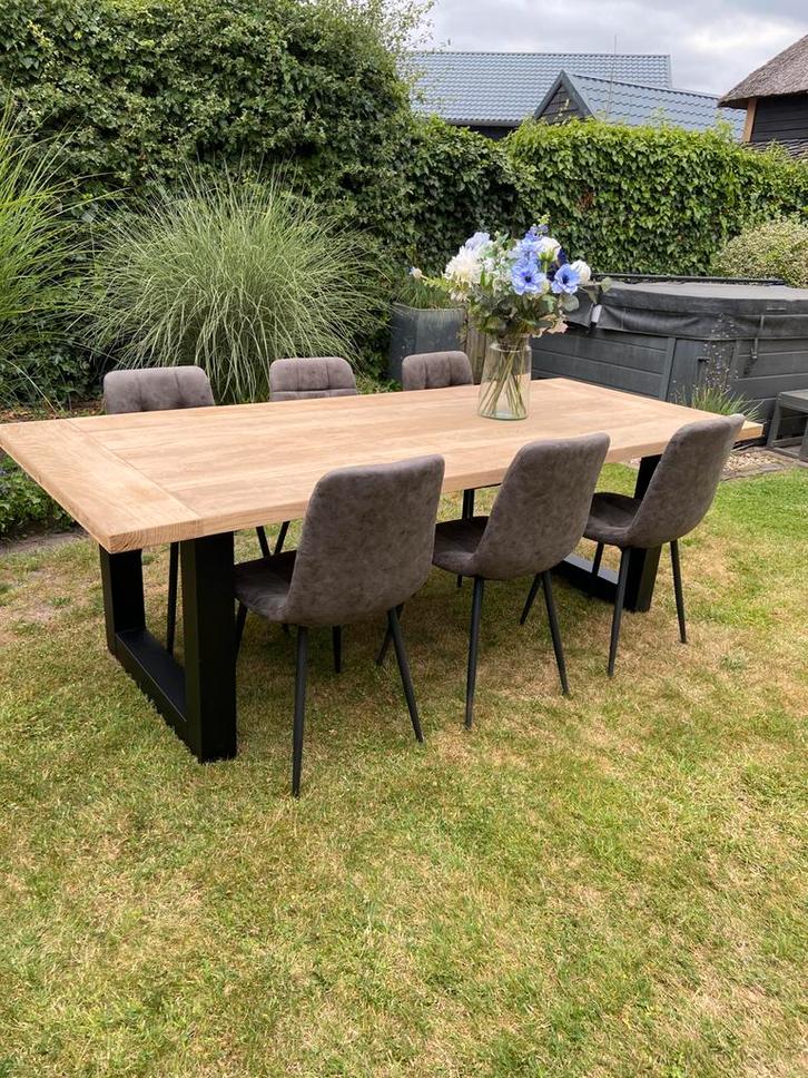 Te koop mooie industriële massief eiken tafel, Huis en Inrichting, Tafels | Eettafels, Nieuw, 50 tot 100 cm, 200 cm of meer, Vijf personen of meer