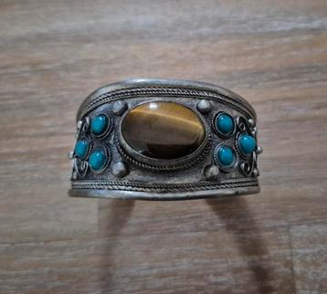 925 zilveren armband met edelsteen Tijgeroog en turkoos beschikbaar voor biedingen