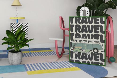 Retro look ‘Travel’ poster - Vespa & Volkswagen - A3 €19,95, Verzamelen, Retro, Huis en Inrichting, Ophalen of Verzenden