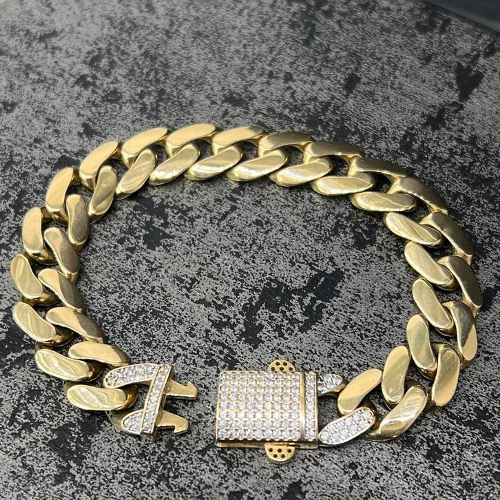 14k gouden armband cuban schakel miami italy, Sieraden, Tassen en Uiterlijk, Armbanden, Nieuw, Goud, Ophalen of Verzenden