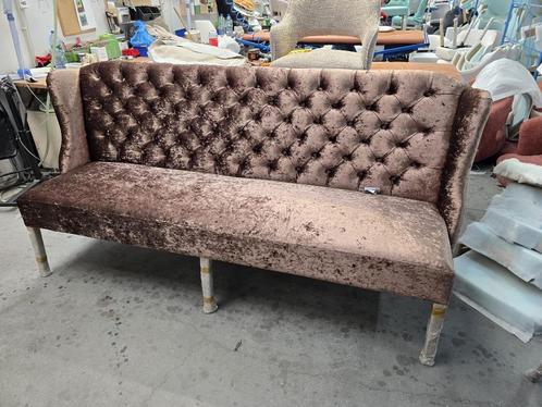 stoel eetkamerbank gecapitonneerd bruin velvet luxe design, Huis en Inrichting, Stoelen, Nieuw, Vier, Stof, Bruin, Ophalen of Verzenden