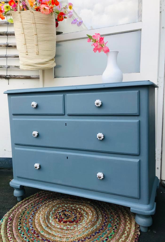 Groen grenen Ladekast / Commode, Ophalen, Gebruikt, Vintage, 50 tot 100 cm