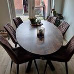 6 Donkerbruine eetkamer stoelen, Ophalen, Bruin, Metaal, Zo goed als nieuw