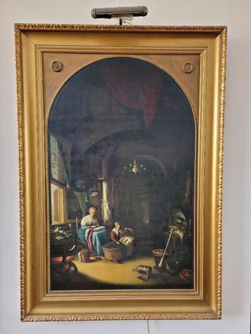 Antieke reproductie, Gerrit Dou"De jonge moeder" 110 cm hoog beschikbaar voor biedingen