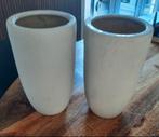 2 Hoge beige bloempotten, Ophalen, Rond, Zo goed als nieuw, Minder dan 25 cm