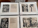 4 mooie ingelijste litho’s met bijhorend gedicht Lucebert, Ophalen of Verzenden