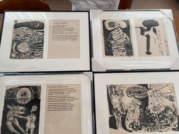 4 mooie ingelijste litho’s met bijhorend gedicht Lucebert beschikbaar voor biedingen