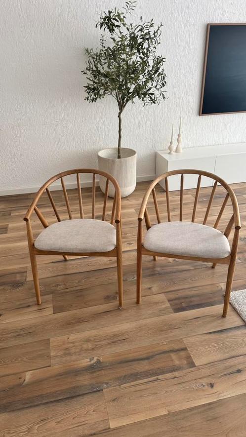 Houten stoelen met stoffen zitting - Set van 2, Huis en Inrichting, Stoelen, Zo goed als nieuw, Twee, Hout, Overige kleuren, Ophalen