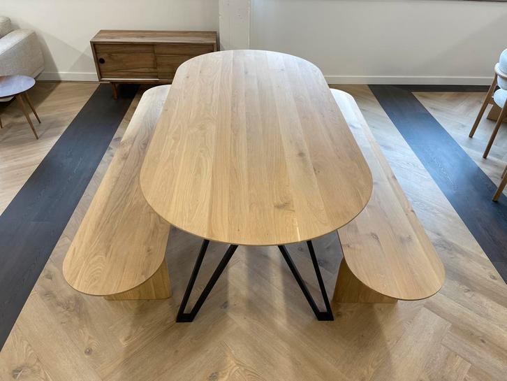 Eiken eettafel Plat ovaal - 220x100cm, Huis en Inrichting, Tafels | Eettafels, Zo goed als nieuw, 100 tot 150 cm, 200 cm of meer