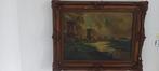 Oud schilderij met mooie sierlijst (landschap molens), Antiek en Kunst, Ophalen