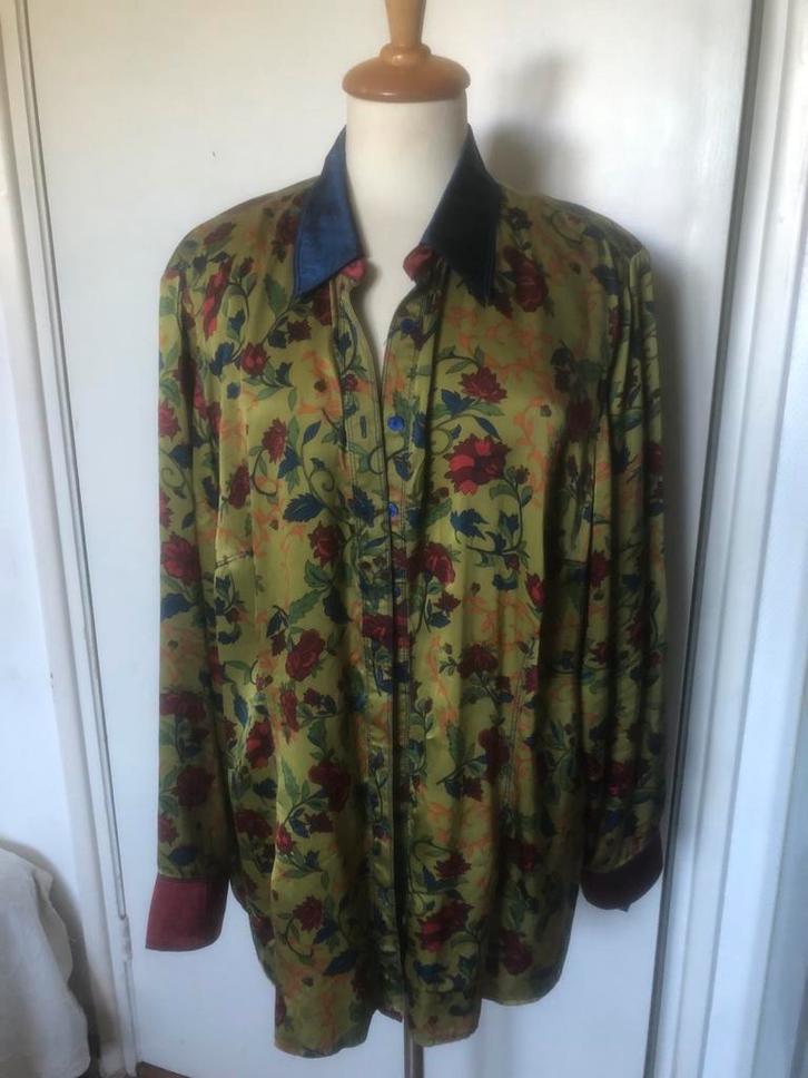 ALAIN WEIZ Zijden Blouse Bloemenprint Maat L, Kleding | Dames, Blouses en Tunieken, Gedragen, Maat 42/44 (L), Groen, Ophalen of Verzenden