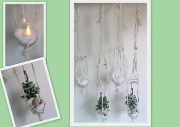 4 macramé hangers met glaasjes decoratie etc beschikbaar voor biedingen