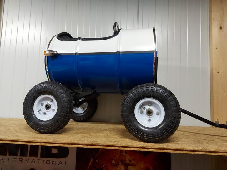 Unieke handgemaakte kinderwagen van vat, Caravans en Kamperen, Bolderkarren, Gebruikt, Opvouwbaar, Ophalen of Verzenden