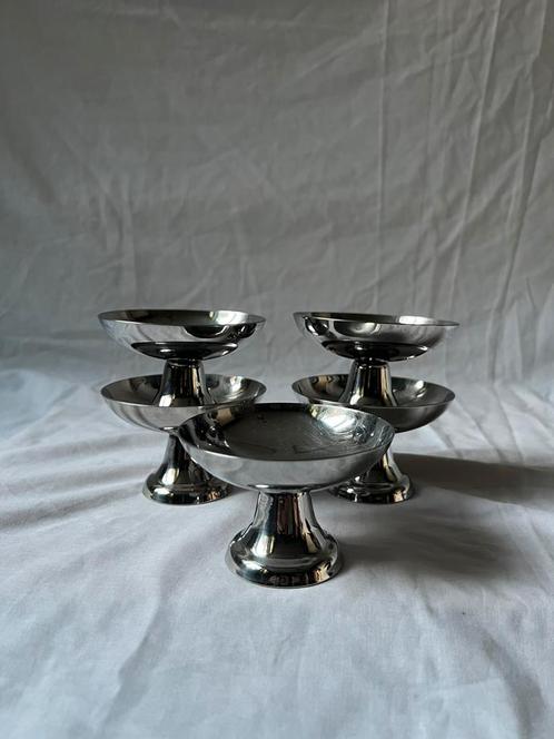 Vintage Franse RVS ijscoupes | jaren 70 | inox | set van 5, Huis en Inrichting, Keuken | Servies, Overige typen, Overige stijlen