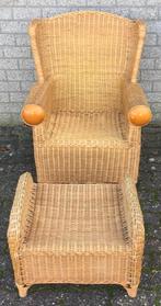 0586 Rotan zetel, fauteuil met voetenbankje., Gebruikt, Minder dan 75 cm, Riet of Rotan, Ophalen of Verzenden