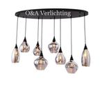 Moderne Hanglamp met Glazen Kappen in het ovaal en rond new, Glas, Nieuw, Ophalen of Verzenden, 75 cm of meer
