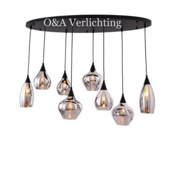 Moderne Hanglamp met Glazen Kappen in het ovaal en rond new beschikbaar voor biedingen