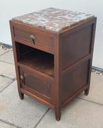 Antiek eiken nachtkastje met marmeren blad Art Deco 1920/30s, Huis en Inrichting, Slaapkamer | Nachtkastjes, Ophalen, Gebruikt
