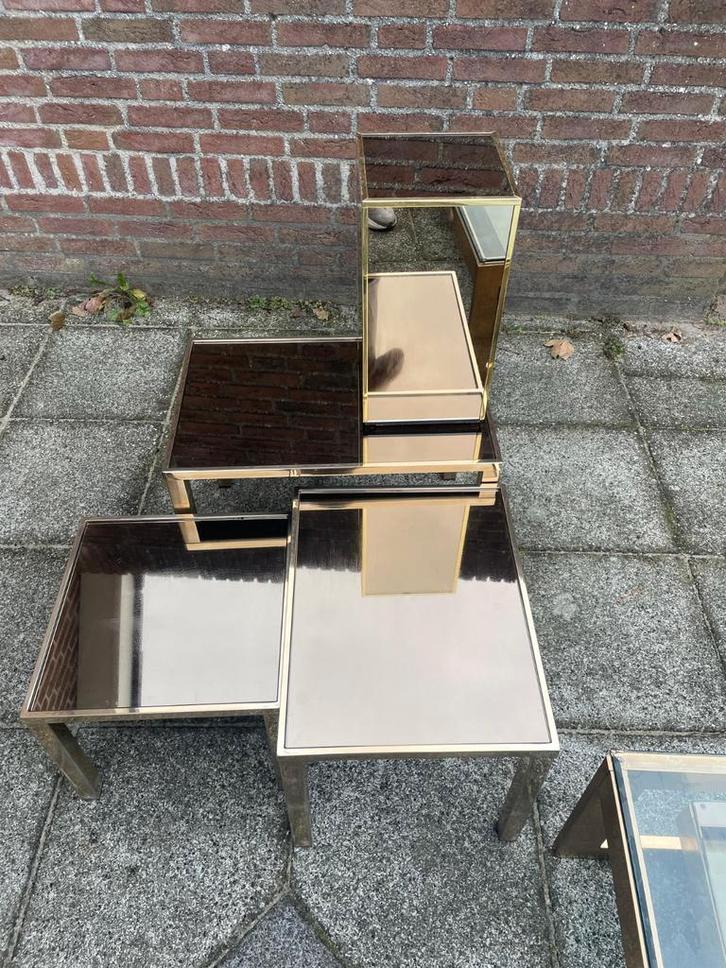 Set van 4 Siertafels - Goudkleurig Metaal & Glas, Huis en Inrichting, Tafels | Salontafels, Zo goed als nieuw, Minder dan 50 cm