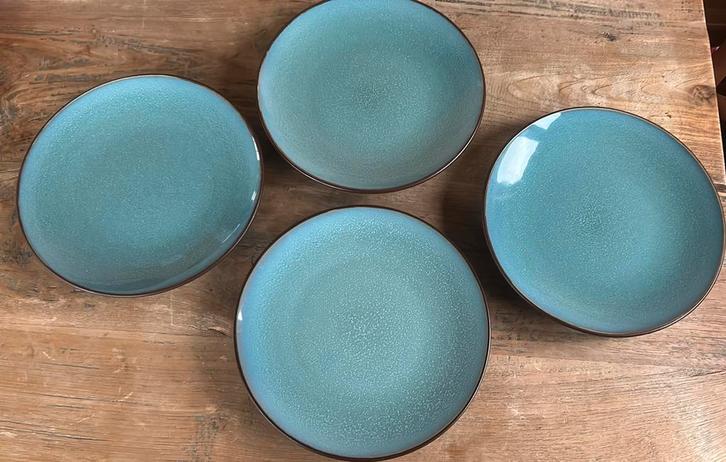 4 Elin/Etin ontbijtbordjes groen/blauw p/4:, Huis en Inrichting, Keuken | Servies, Zo goed als nieuw, Bord(en), Overige stijlen