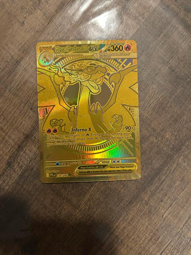 Pokemon Mega Charizard X ex 130 Gold - Phantasmal flames, Hobby en Vrije tijd, Verzamelkaartspellen | Pokémon, Nieuw, Losse kaart