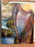 Keltische Harp met Waterval Olieverf schilderij 100x80cm, Ophalen