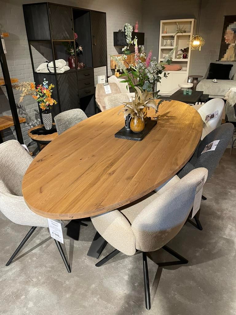 Eiken ovale Tafel met matrix poot, Huis en Inrichting, Tafels | Eettafels, Nieuw, 100 tot 150 cm, 200 cm of meer, Vijf personen of meer
