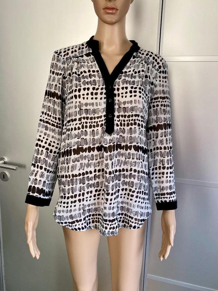 J275 Lange blouse maat M=38/40 top wit/zwart, Kleding | Dames, Blouses en Tunieken, Zo goed als nieuw, Maat 38/40 (M), Wit, Ophalen of Verzenden