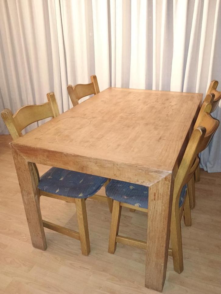 Vier-persoons eettafel + 4 eetstoelen, Huis en Inrichting, Tafels | Eettafels, Gebruikt, 50 tot 100 cm, 100 tot 150 cm, Vier personen