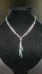 Navajo liquid sterling turkoois beads ketting, Gebruikt, Blauw, Ophalen of Verzenden, Met edelsteen